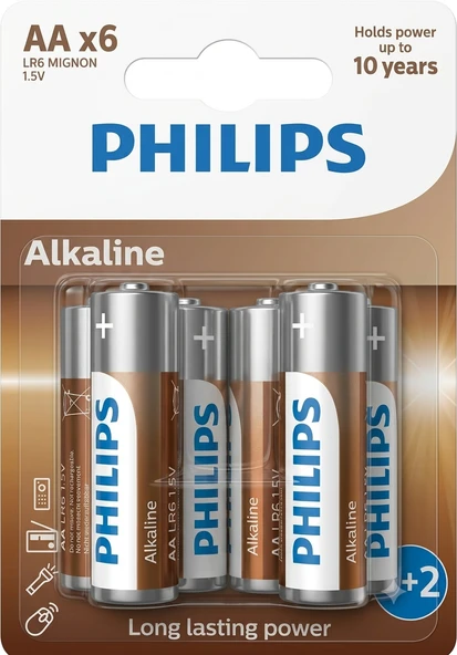 Philips Alkalin Aa Kalem Pil 1.5V - LR6A6BP/10 -6'lı Paket ürün görseli 1