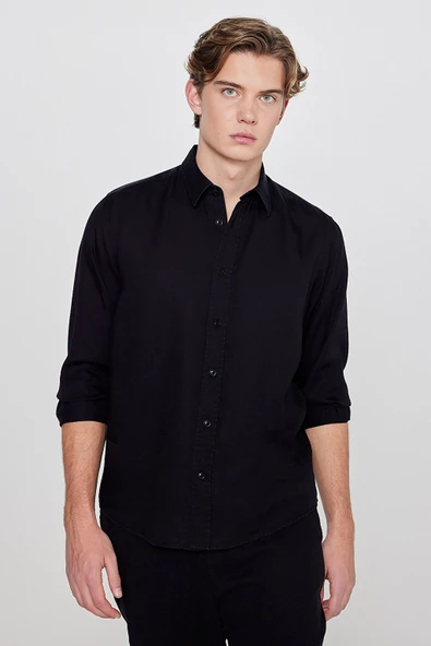 Tencel Regular Fit Gömlek Black Black XL ürün görseli 1
