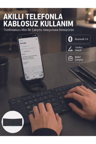 Taşınabilir Katlanabilir Bluetooth Klavye iOS Android Windows Uyumlu ürün görseli 1