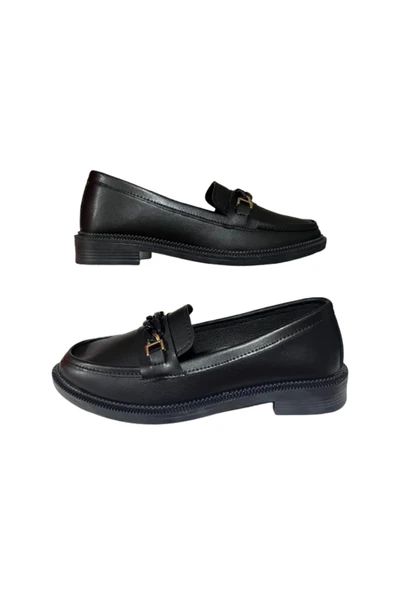 Doruk Shoes Kadın Siyah Babet Loafer Makosen Cilt Günlük Ayakkabı ürün görseli 1