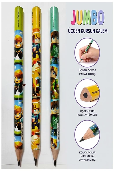 Mine Craft Jumbo Kurşun Kalem 3 Adet Fatih Üçgen Başlangıç Kalemi Siyah İlk Kalemim Jumbo Kalın Kalem Kolay Tutuş ürün görseli 1