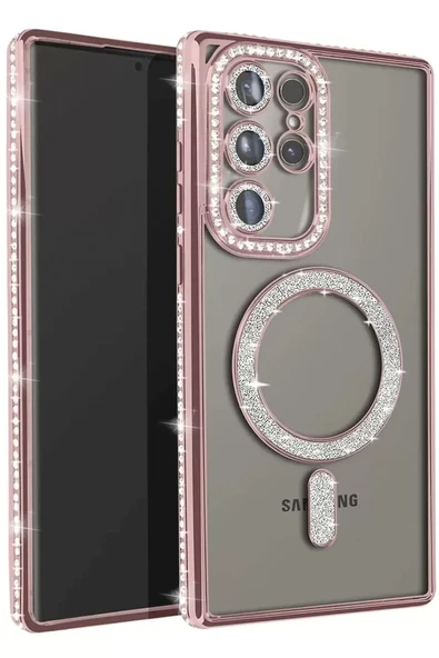 Newface Samsung Galaxy S25 Ultra Kılıf Joke Simli Magneticsafe Kılıf - Pembe ürün görseli 1