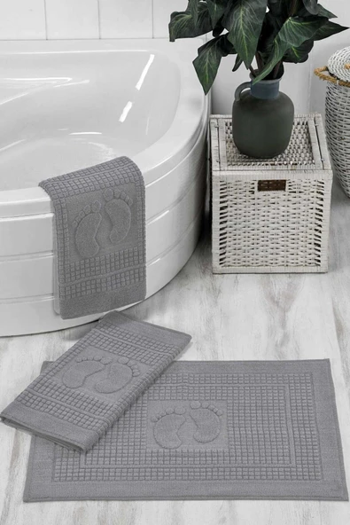 3 Lü Banyo Ayak Havlusu %100 Pamuklu 50x70 Cm Açık Gri ürün görseli 1