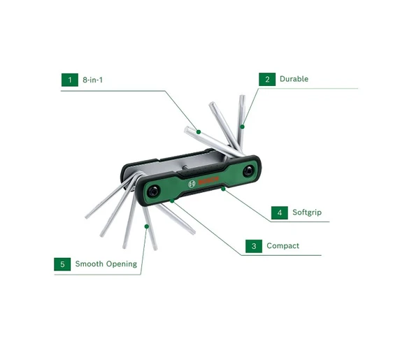 BOSCH 8'İ 1 ARADA KATLANIR TORX ANAHTAR SETİ ürün görseli 1