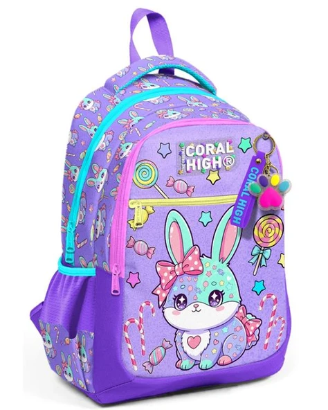 Coral High Milka Su Yeşili Tavşan Desenli Üç Bölmeli Okul Sırt Çantası 33255 ürün görseli 1
