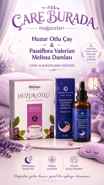 Huzurlu Uyku & Rahatlama Seti (Huzur Otlu Çay 45'li & Passiflora, Valerian, Melissa Damla 50 Ml) ürün görseli 1