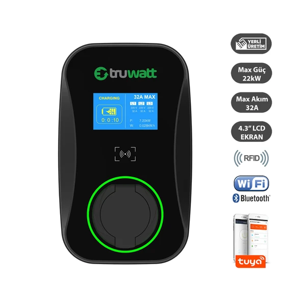 Truwatt ZTD701 22kW Duvar Tipi Elektrikli Araç Şarj Cihazı 32A/380V ürün görseli 1