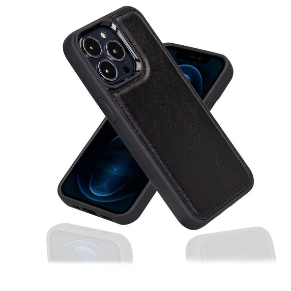 Bouletta Apple iPhone 15 Pro Max Uyumlu Deri Arka Kapak RST1 Siyah ürün görseli 1