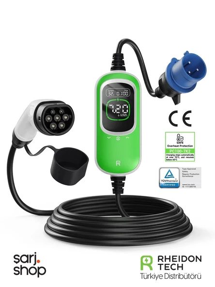 Rheidon Tech PC100 7.2 kW Taşınabilir Elektrikli Araç Şarj İstasyonu Type 2 CEE32 7,5 m ürün görseli 1