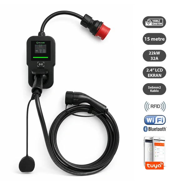 Truwatt ZTV515 22kW Taşınabilir Wallbox Elektrikli Araç Şarj Cihazı 32A/380V (15 metre) ürün görseli 1