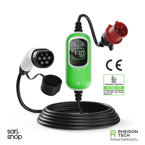Rheidon Tech PC100 11 kW Taşınabilir Elektrikli Araç Şarj İstasyonu Type 2 3 Faz CEE16 ürün görseli 1