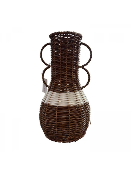Doğaner Kulplu Kahverengi Rattan Vazo 12x26 cm ürün görseli 1