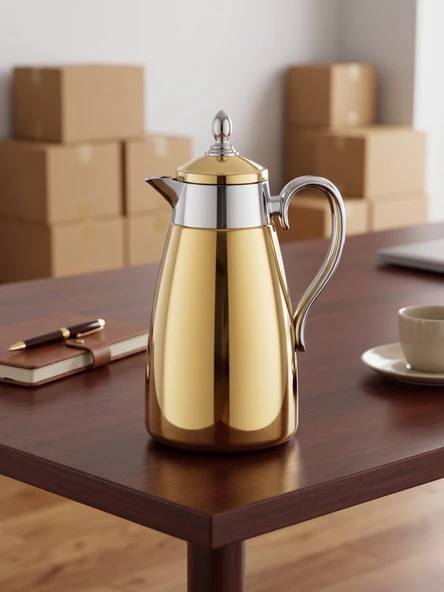 Minimalist & Lüks: Aura Luxury Gold Yüksek Yalıtımlı Termos (1.3 L) ürün görseli 1