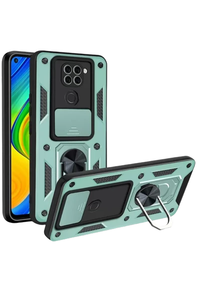 Newface Xiaomi Redmi Note 9 4G Kılıf Pars Lens Yüzüklü Silikon - Yeşil ürün görseli 1