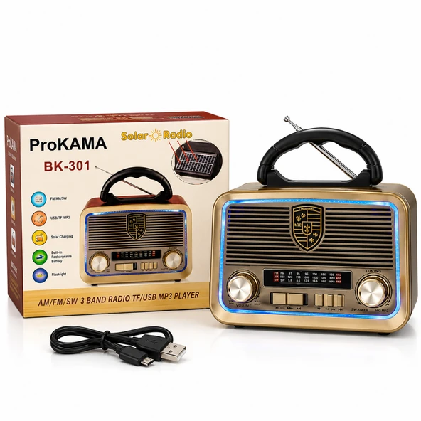 ProKAMA Retro Tasarım Çok Fonksiyonlu Şarj Edilebilir Nostaljik Radyo & MP3 Çalar(yedek pili) ürün görseli 1