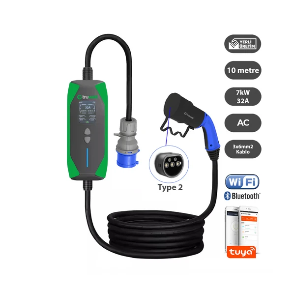 Truwatt ZT310 7kW Taşınabilir Elektrikli Araç Şarj Cihazı 32A/220V (10 metre) ürün görseli 1