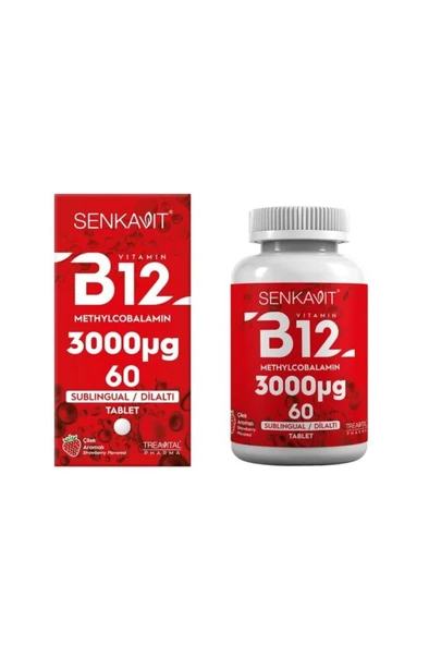 Senkavit B12 3000 Mcg Dil Altı (Sublıngual) 60 Tablet Çilek Aromalı ürün görseli 1