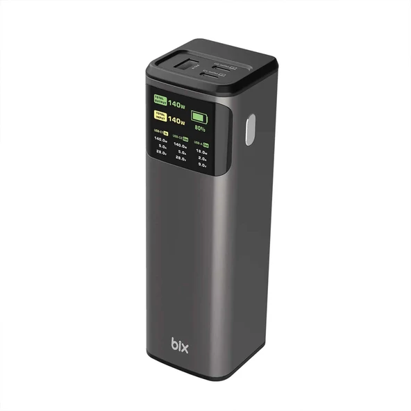 Bix PB200W 24000mAh 200W PD 3.1 Hızlı Şarjlı Dijital Ekranlı Siyah Powerbank ürün görseli 1