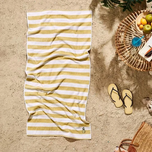 Özdilek Tarzy Line Nakışlı Plaj Havlusu 70x150 cm Açık Sarı ürün görseli 1