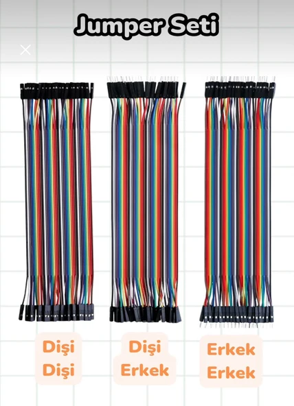 120'li Jumper Kablo 3'lü (Dişi-Dişi/Erkek-Erkek/Dişi-Erkek)Jumper Kablo Seti 120'li ürün görseli 1