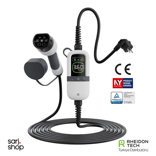 Rheidon Tech PC200 3.6 kW Taşınabilir Elektrikli Araç Şarj İstasyonu Type 2 Schuko 7,5 m ürün görseli 1
