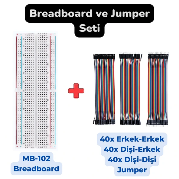2'li Set: 830 Pin Breadboard ve120'li  40 Pin Dişi-Dişi/Erkek-Dişi/Erkek-Erkek Jumper Kablo ile Eğlenceli Tasarım ürün görseli 1