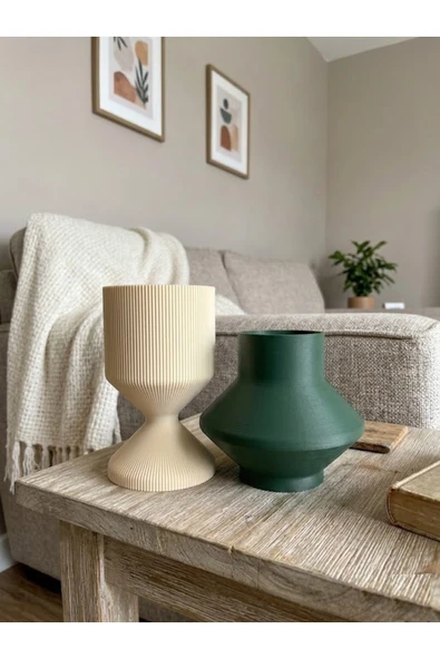 LayerOne Ribbed Tasarım Dekoratif Vazo | Minimal Ev Dekoru - Resim 2