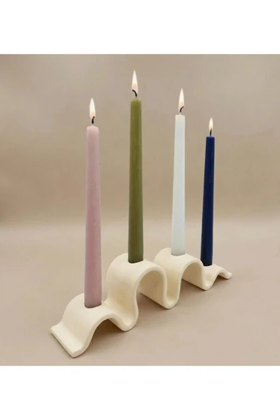 LayerOne Dalgalı Tasarım 4’lü Şamdan - Wavy Formlu Dekoratif Mumluk - Resim 2