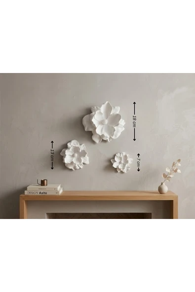 LayerOne 3'lü Set Beyaz Çiçek Duvar/Masa Dekoru - Resim 2
