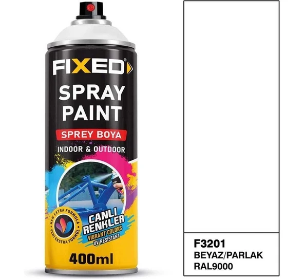 SGS FİXED  F-3201 Sprey Boya Akrilik - Beyaz/parlak (RAL9000) 320 gr 400 ml ürün görseli 1