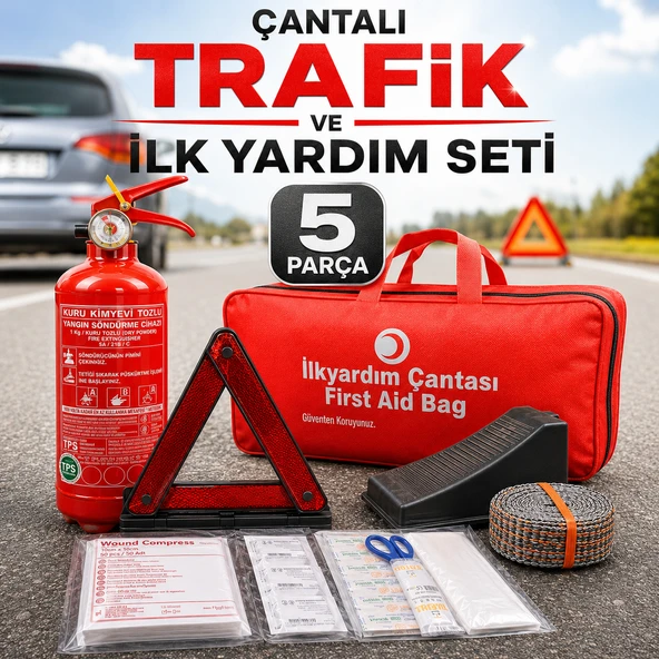 Ekonomik Trafik ve İlk Yardım Seti 5 Parça Çantalı Karayollarına Uygun Araç Acil Durum Seti ürün görseli 1