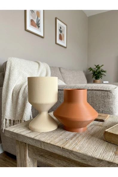 LayerOne Ribbed Tasarım Dekoratif Vazo | Minimal Ev Dekoru - Resim 2