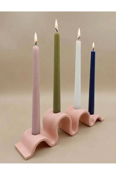 LayerOne Dalgalı Tasarım 4’lü Şamdan - Wavy Formlu Dekoratif Mumluk - Resim 2