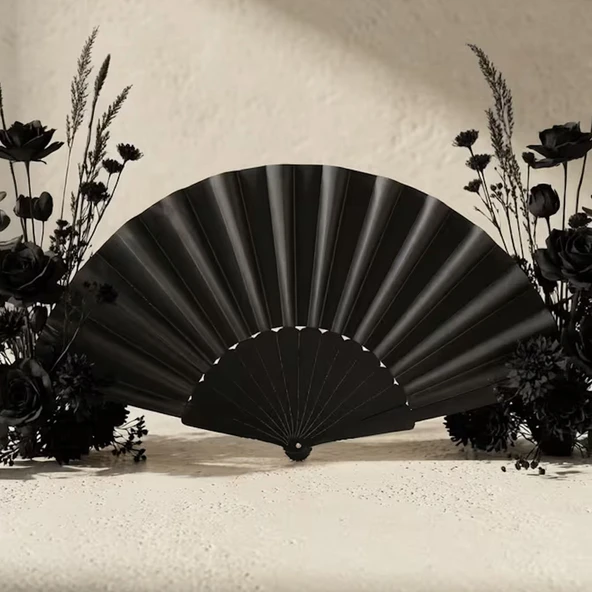 Plastik Düz Siyah Kumaş Yelpaze 12'li Paket ürün görseli 1
