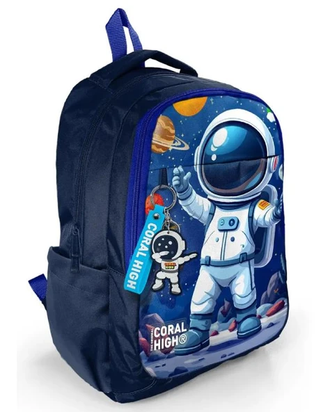 Coral High Kids Lacivert Astronot Desenli Üç Bölmeli Okul Sırt Çantası 33252 ürün görseli 1