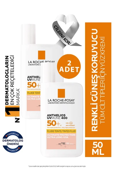 La Roche Posay Anthelios Uvmune Fluid Tinted SPF50+ 50 ml 2 Adet ürün görseli 1