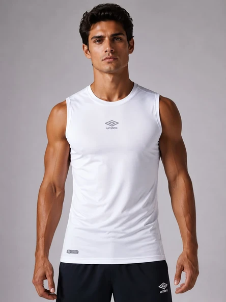 UMBRO Dry Top Erkek Beyaz Spor Atlet Sıfır Kollu Tişört TF0059 ürün görseli 1