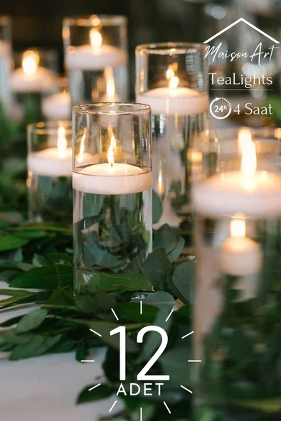 Float | Beyaz 12 Adet Yüzen Mum | 4 Saat Yanan Tea Light Mum | Kokusuz Terapi Mumu ürün görseli 1