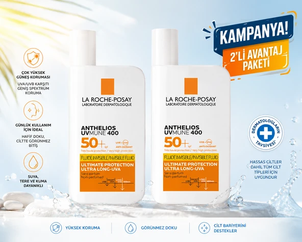La Roche Posay Anthelios UVmune 400 Invisible Fluid SPF50+ 50 ml 2 adet ürün görseli 1