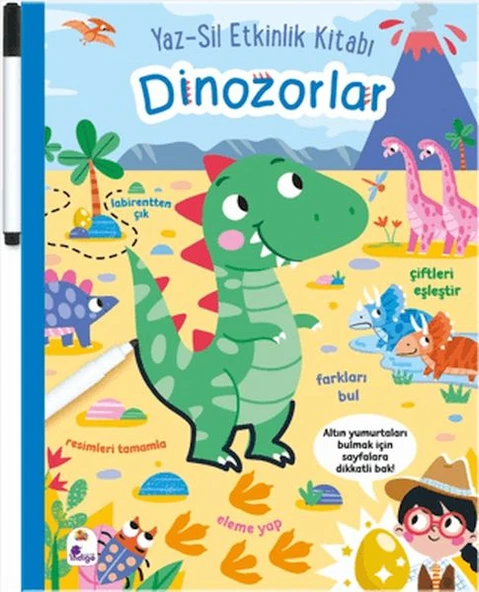 Yaz-Sil Etkinlik Kitabı - Dinozorlar (Kalemli) ürün görseli 1