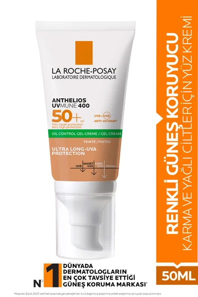 La Roche Posay Anthelios Oil Control Renkli Gel Yağlı Ciltler Güneş Koruyucu Yüz Kremi SPF50+ 50 ml ürün görseli 1