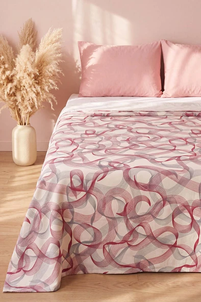 Pembe Soyut Desenli Çift Kişilik Baskılı Pike & Yatak Örtüsü 200x230 cm ürün görseli 1