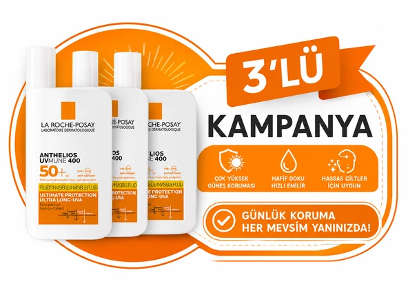 La Roche Posay  Anthelios Uvmune 400 Invisible Fluid Yüz Güneş Kremi SPF50+ 50ml x 2 ürün görseli 1