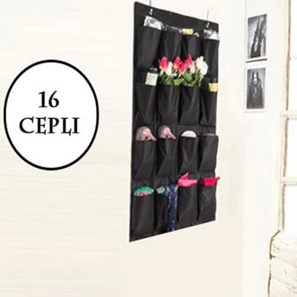 Kapı Arkası Organizer 16 Cepli Siyah ürün görseli 1
