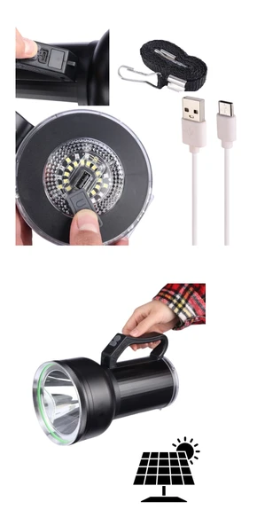 Taşınabilir Solar Şarjlı LED Fener Powerbank Özellikli Kamp ve Acil Durum İçin Süper Parlak Işık ürün görseli 1