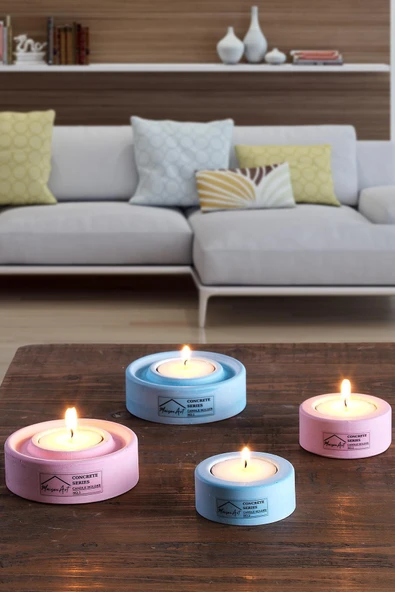 Holder | 4'Lü Set Mumluk | Tea Light Mumluk Seti | Pembe-Mavi ürün görseli 1