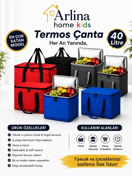 40 Lt Soğutucu Termos Kamp Piknik Sıcak Ve Soğuk Tutan Termal Yalıtımlı Outdoor Buzluk Çanta ürün görseli 1