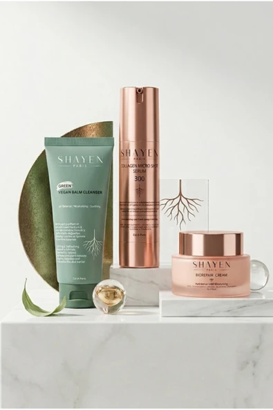 Shayen Paris 3'lü Cilt Bakım Seti -Collegen Micro Shot 300 Serum + Green Vegan Balm Yüz Temizleme Jeli + BioRepair Krem ürün görseli 1