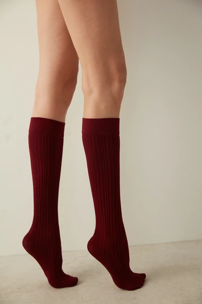 Penti Desenli Pantolon Çorap KNIT Bordo ürün görseli 1