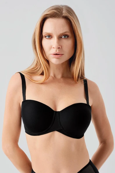 New Bra 7057 Kadın Boş Kap Straples Sütyen Siyah ürün görseli 1